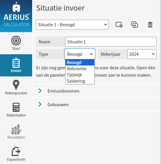 Screenshot situatie invoer