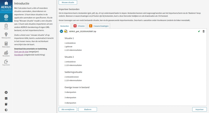 Print screen importeerscherm AERIUS Calculator
