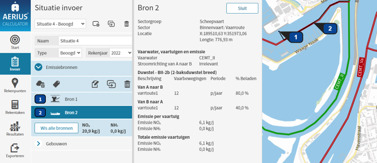 Screenshot invoer scheepvaart en kaartbeeld