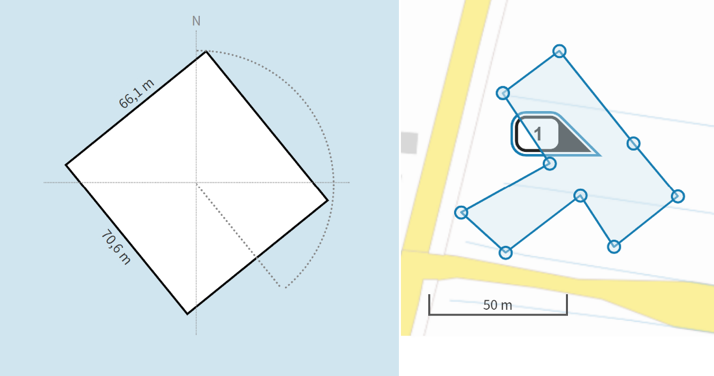 links screenshot envelop gebouw rechts ingetekend gebouw op de kaart