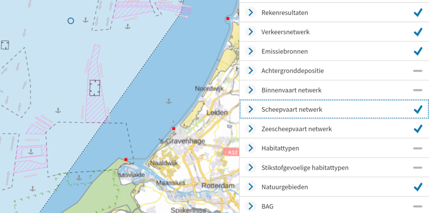 screenshot kaartlaag zeescheepvaart netwerk