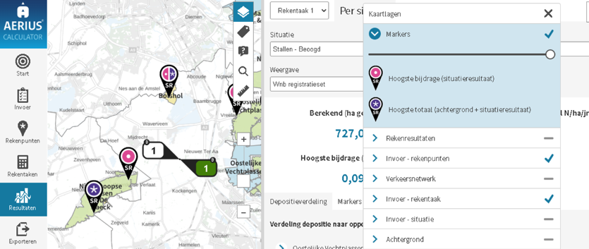 Scherm waarin de legenda van het kaartlagen paneel open te klappen
